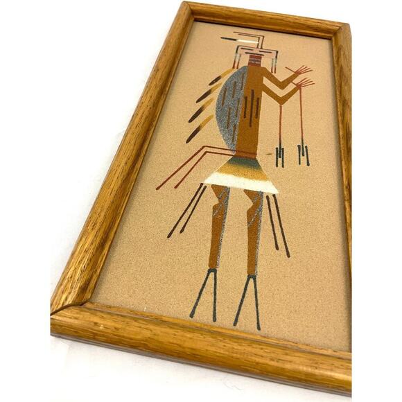 VTG Native American Navajo Sand Painting Wooden Framed 6.5"x13" - Picture 5 of 12